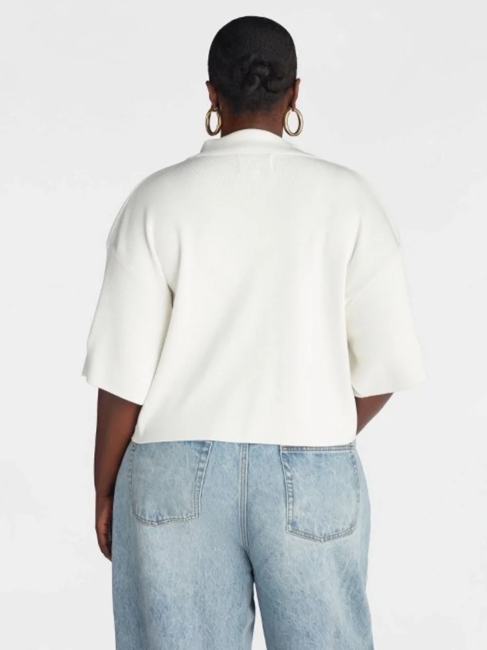 KBB by KAHLANA Women’s Short Sleeve Boxy ‘The Cropped Polo Sweater’ WHITE - Picture 2 of 9